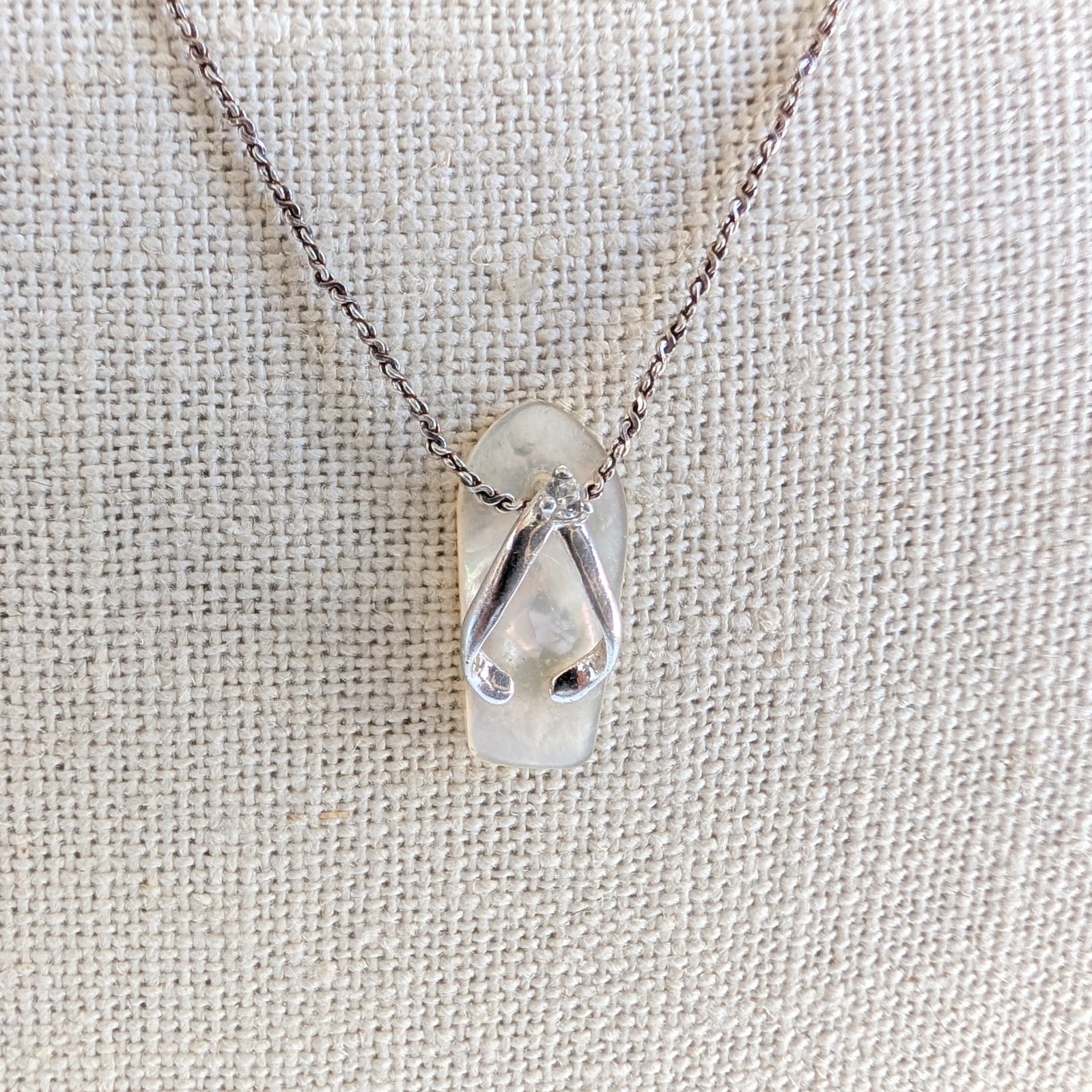 Sterling Flip Flop Necklace Mother of Pearl 20″ Italy 925 Beach Jewelry Gift Box