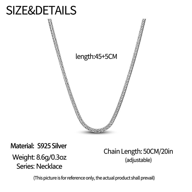 KUNSIR 925 Sterling Silver Chain Necklace For Women Men Choker 20″-Adjustable