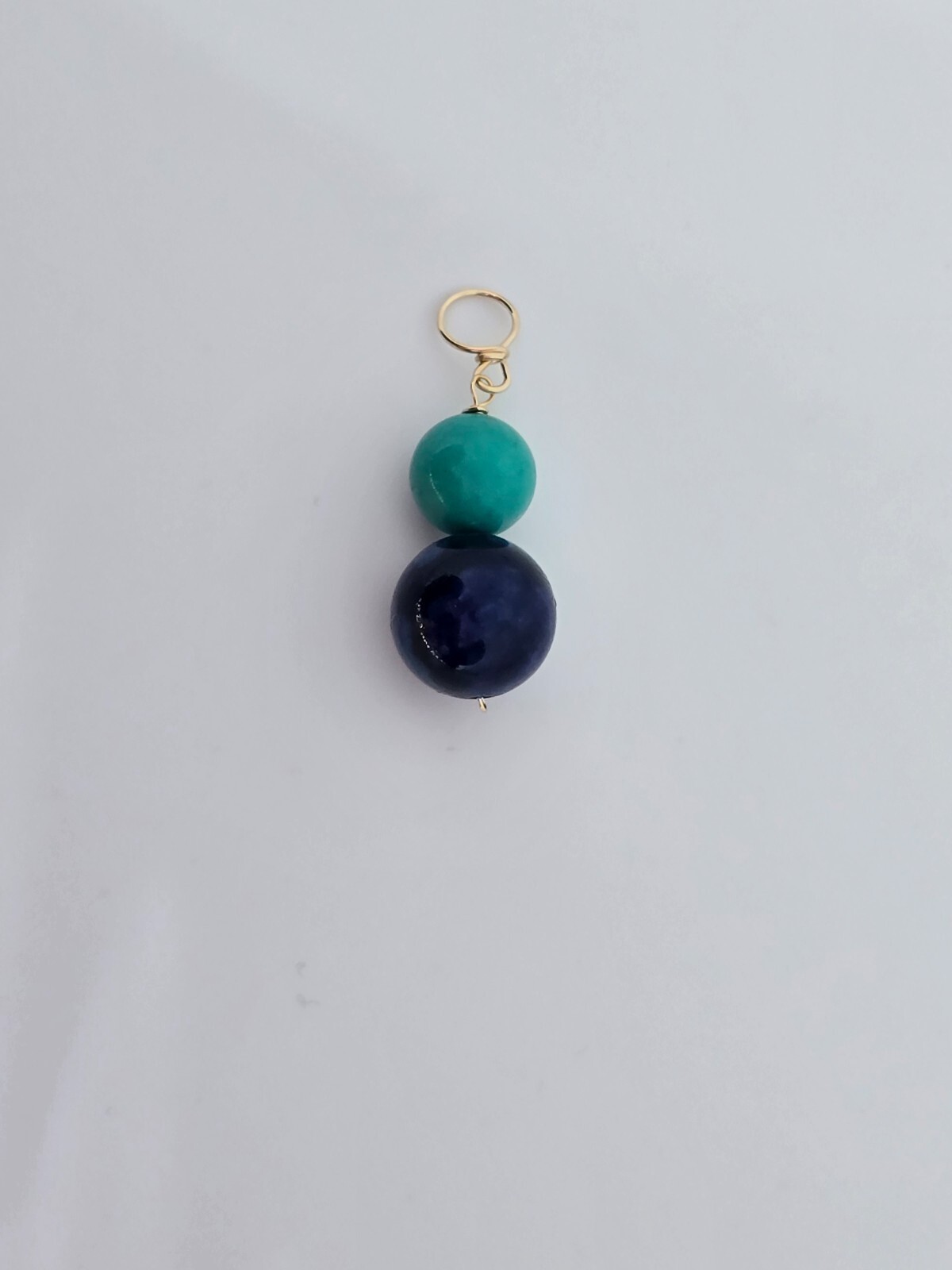 14k Yellow Gold Lapis Lazuli and Turquoise Drop Dangle Pendant 1″