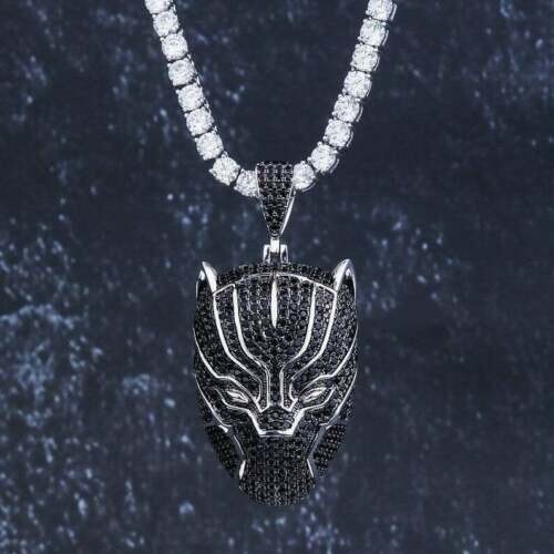 3 CT Black Real Moissanite Mens Black Panther Pendant 14k White Gold Plated