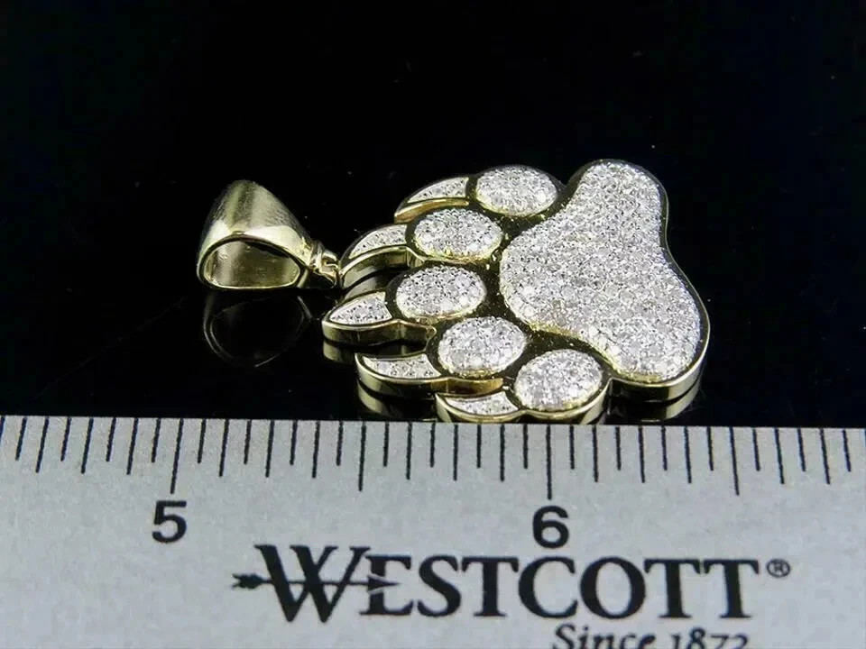 2Ct Round Cut Diamond Dog Paw Hip Hop Pendant 14k Yellow Gold Finish Free chain