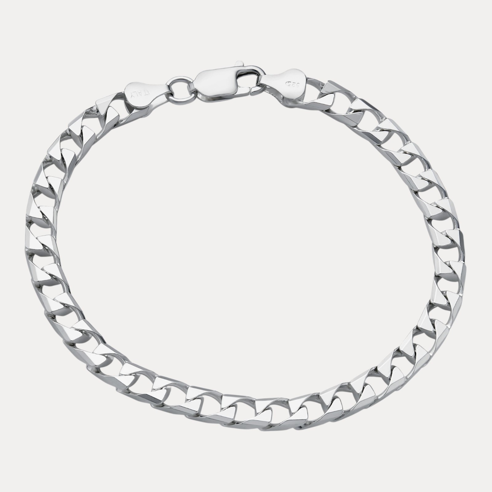 6mm Square Curb Link Bracelet – Real Solid 925 Sterling Silver MADE IN ITALY