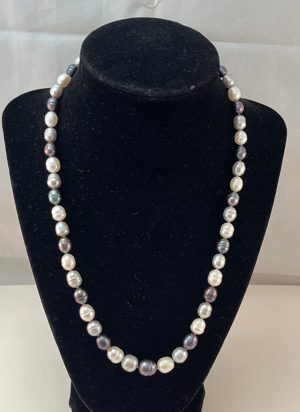 HONORA 925 Sterling Silver Black Gray White Graduated Pearl Necklace 20″