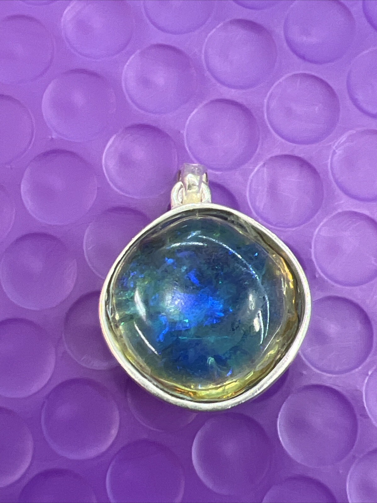 ❤️ Sterling Silver Multicolor Dichloric Glass Square Pendant 925 (2246)