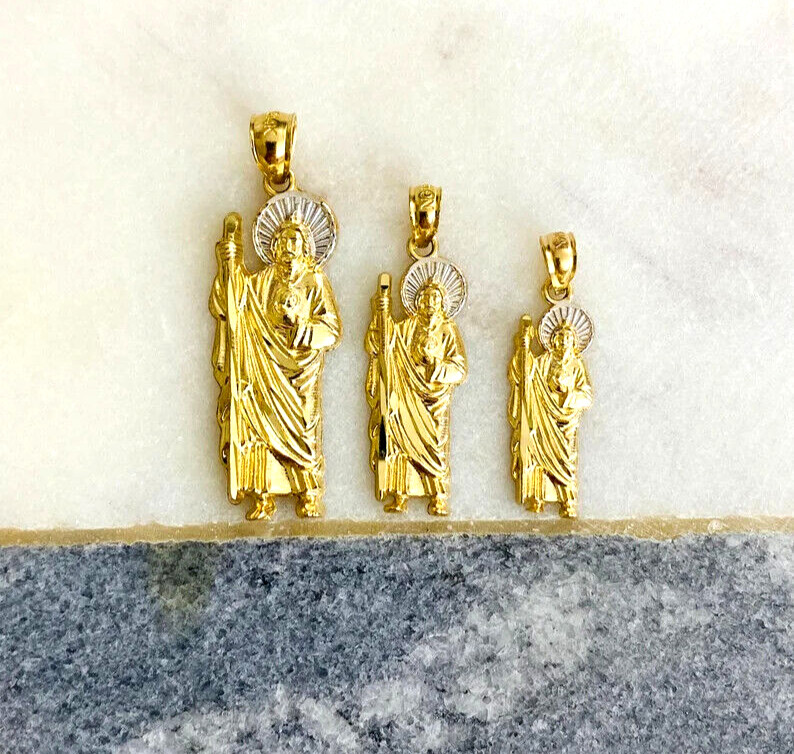 14K Solid Gold Saint Jude Thaddeus Pendant, 14K 2T Solid Gold St. Jude-PT0101-02