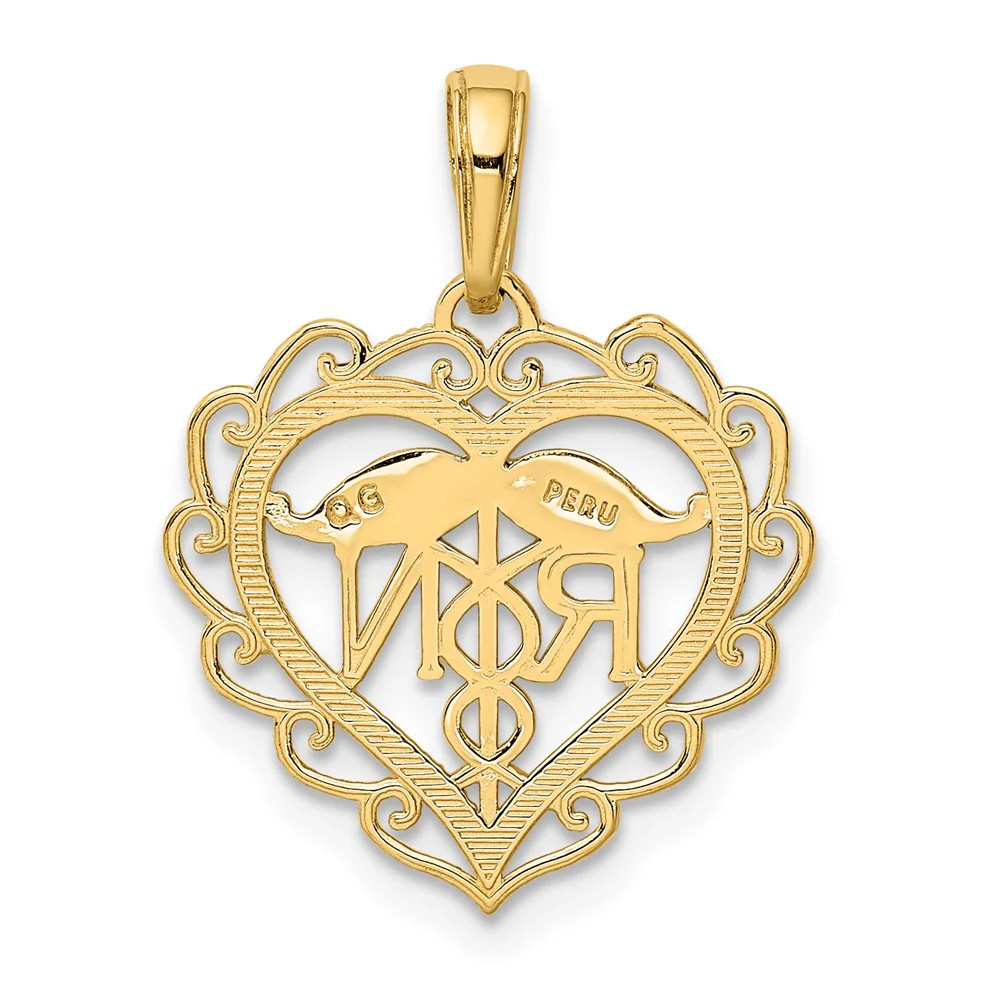 10K / 14K Yellow Gold Registered Nurse Heart Pendant