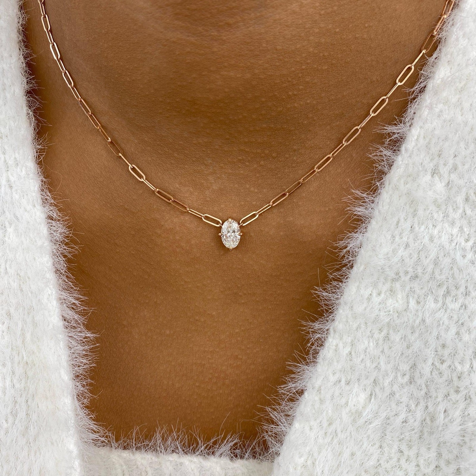 1ct Oval Pendant Necklace Rose Gold 14K Labcreated Diamond F/VS