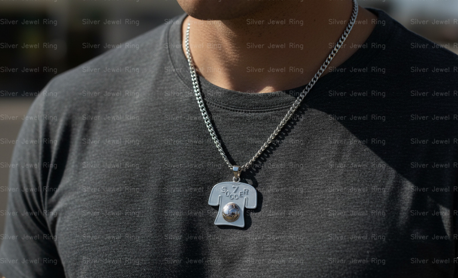 Silver Jewel Ring Soccer Jersey Pendant Necklace 925 Sterling Silver
