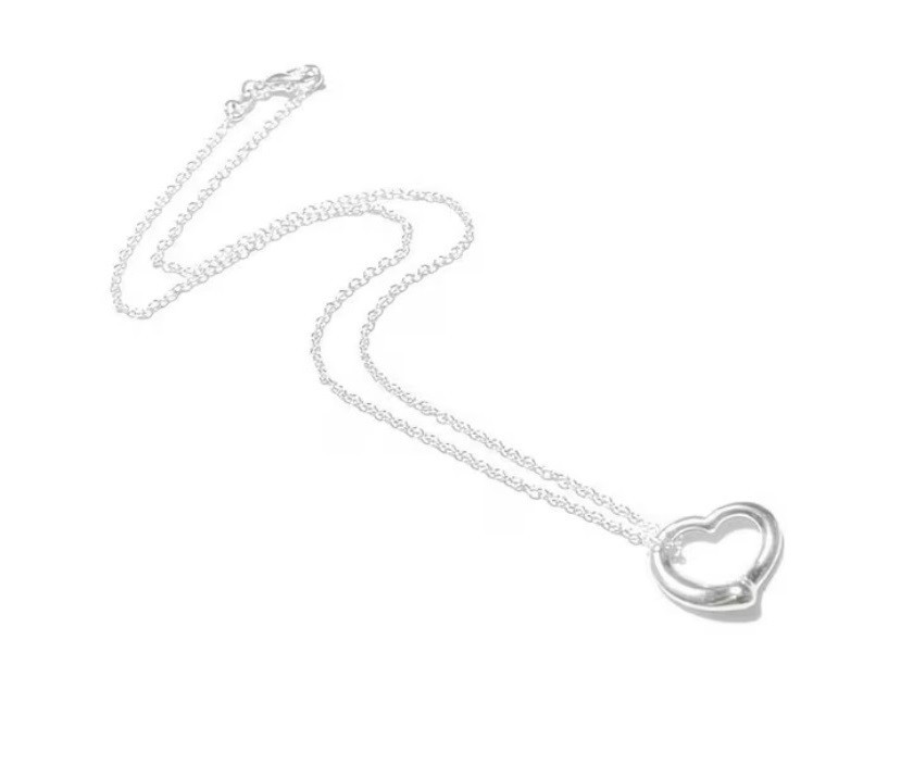 Silver Open Love Heart Pendant + 18 Inch 925 Sterling Silver Chain
