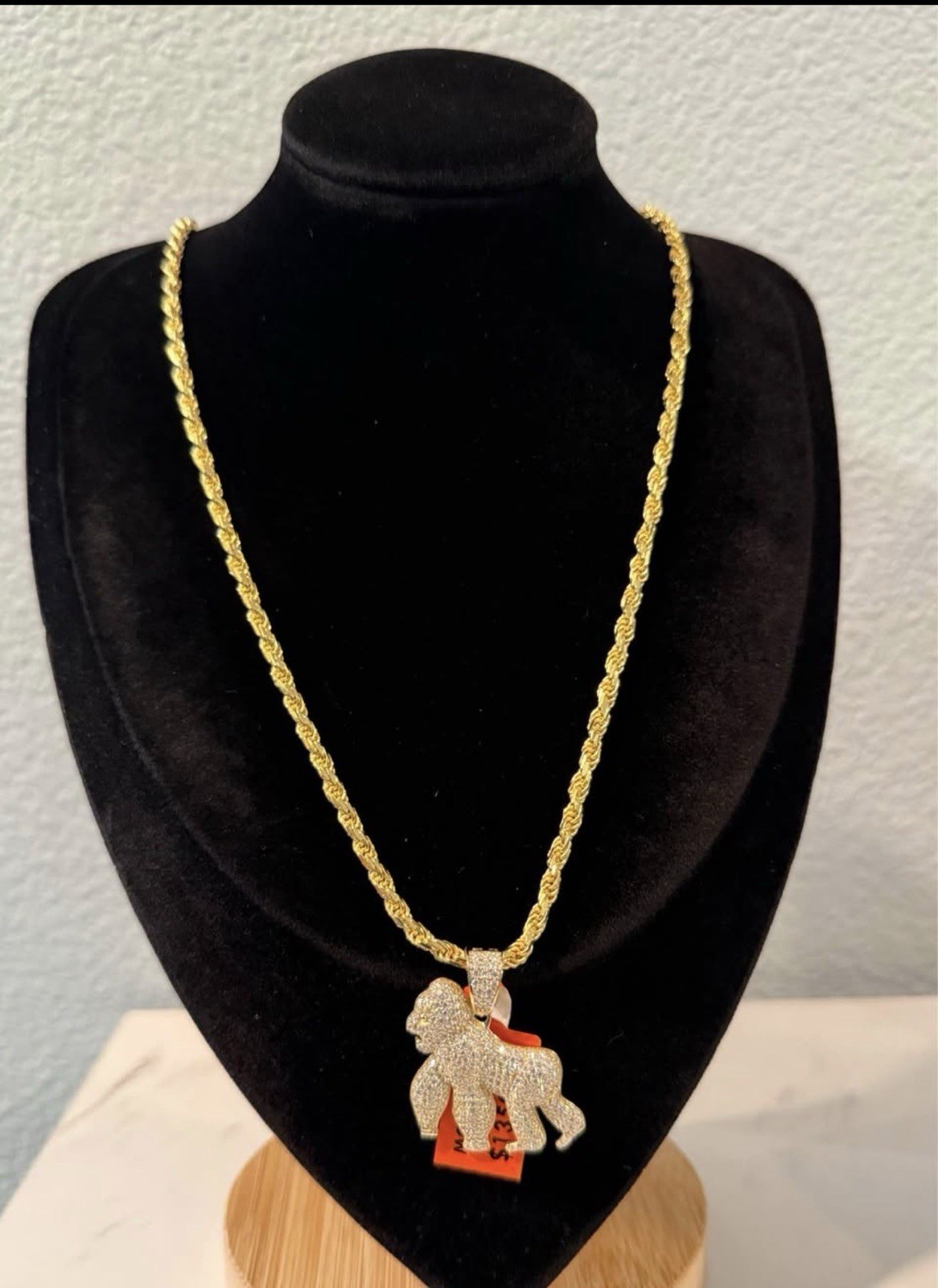 4mm Gold Over Sterling Silver Italy 925 24” Rope With Vvsd Vermeil Gorilla 925