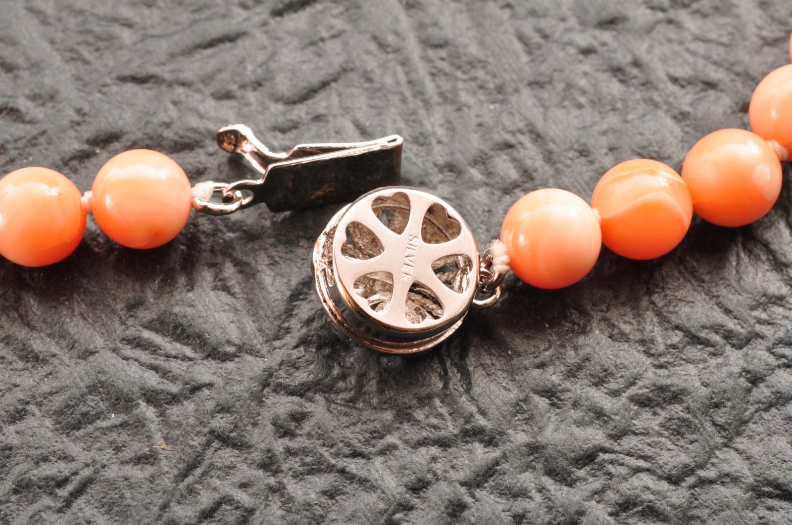 Vintage Salmon pink coral Necklace and ear clip set (17.3in 152ct) Certificate