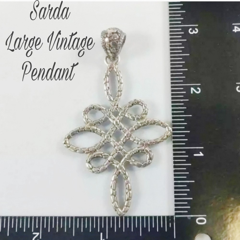 VINTAGE SARDA STERLING SILVER 20.5″+ NECKLACE 925 23.5g Large Sarda 3″ Pendant