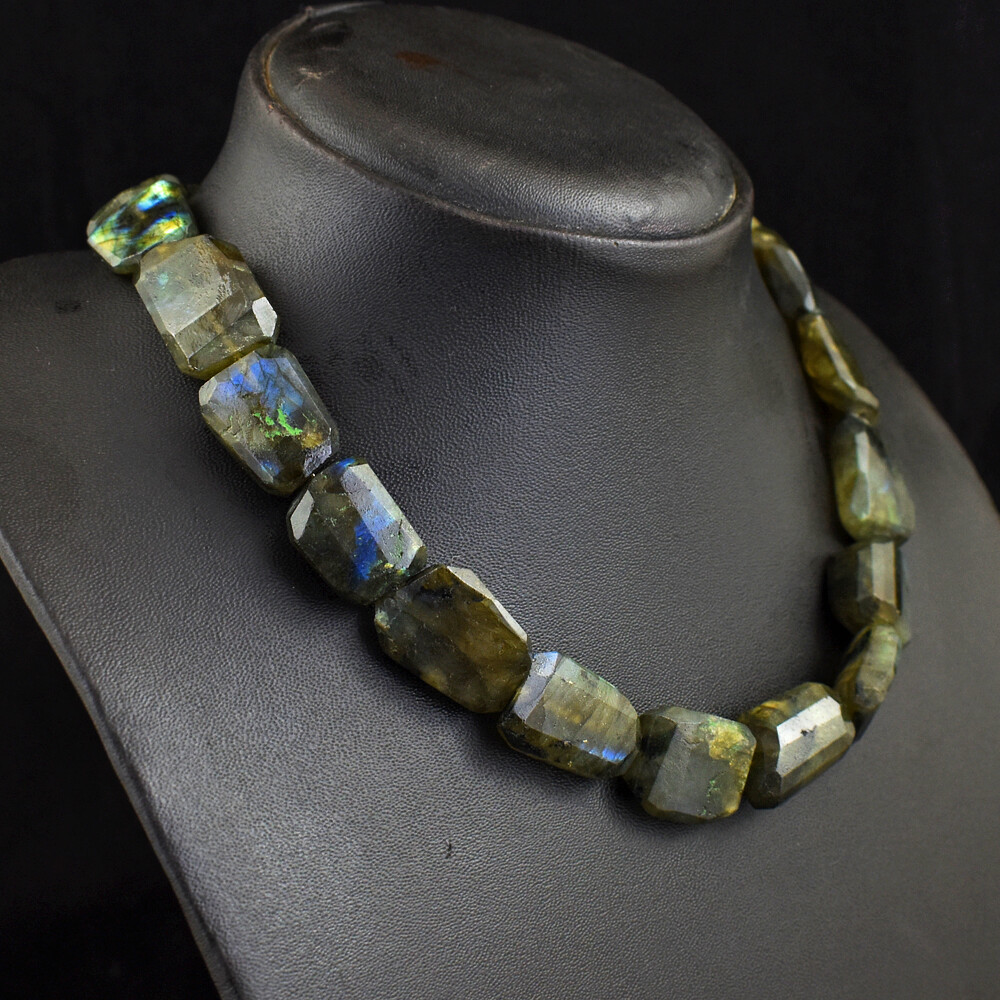 Untreated 508 Cts Natural Labradorite Faceted Beads Womens Necklace JK 16E354