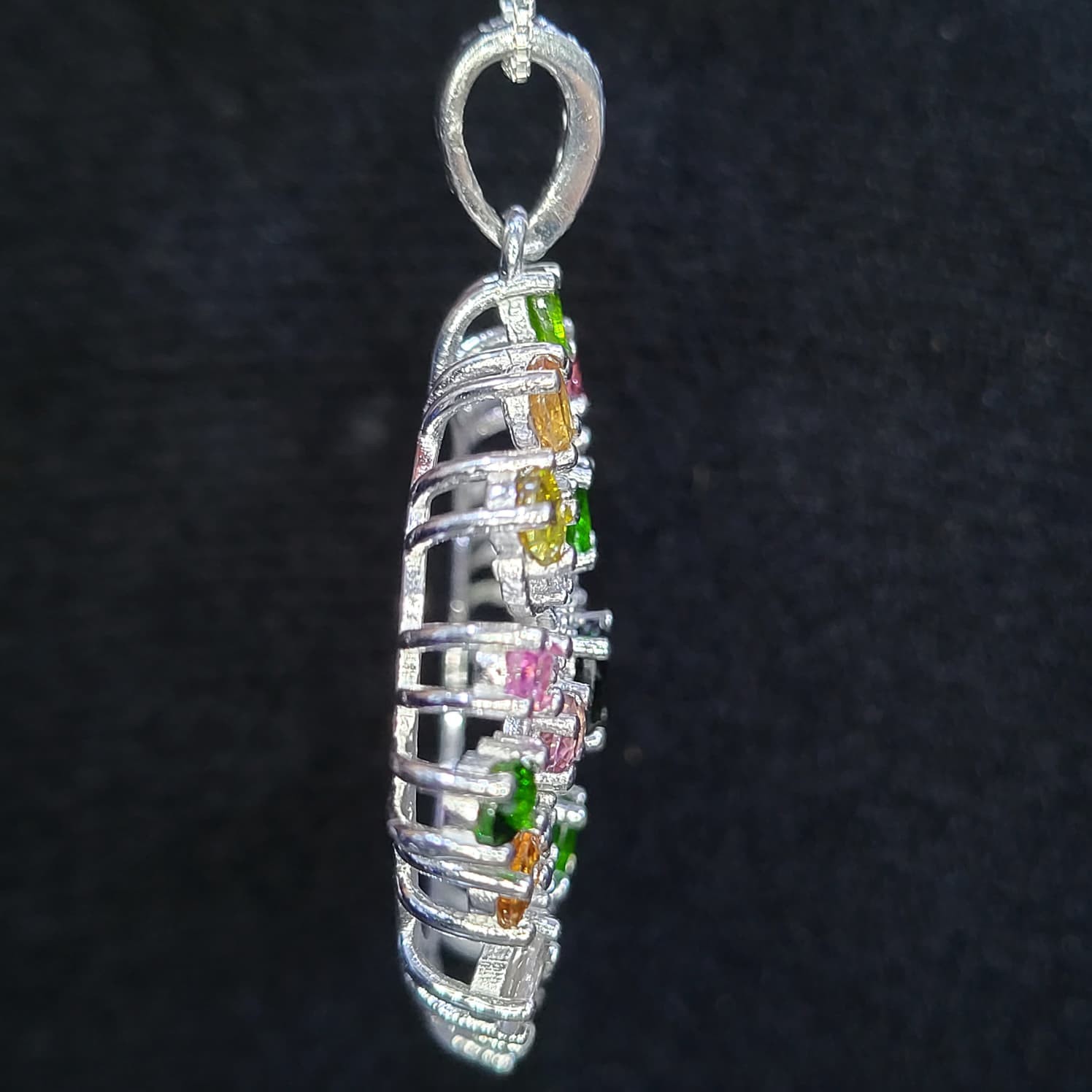 Natural Tourmalite Gemstone 925 Sterling Silver Pendant Oval Multi-Color