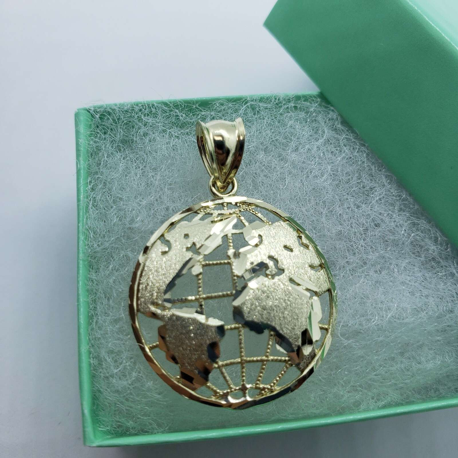 Authentic 10K Yellow White Real Gold Diamond Cut Globe Pendant Men Women 3 Sizes