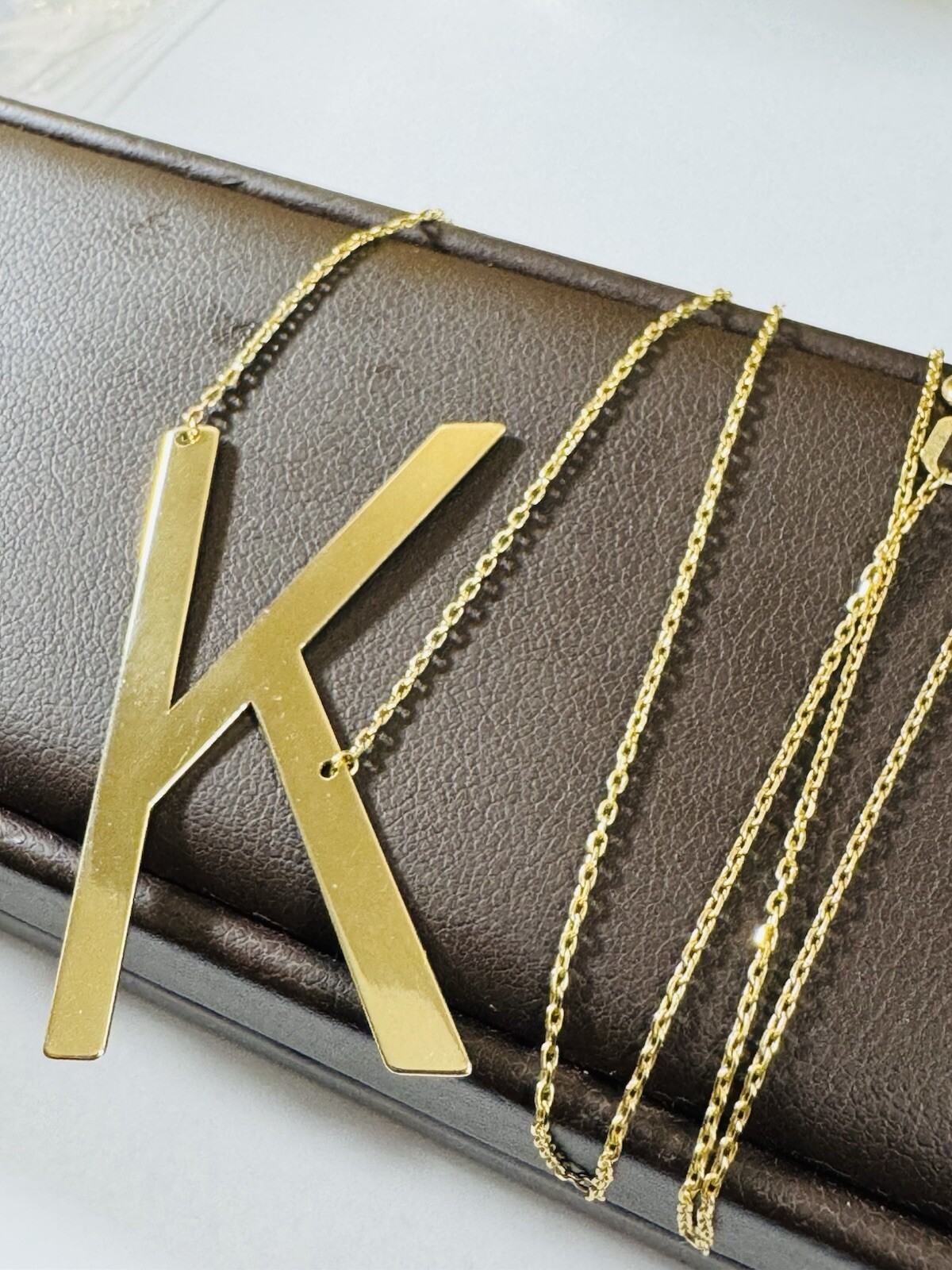 RARE 18K 750 YELLOW Gold Letter K initial Necklace 16.5/17.5” Long 1mm 4.1g