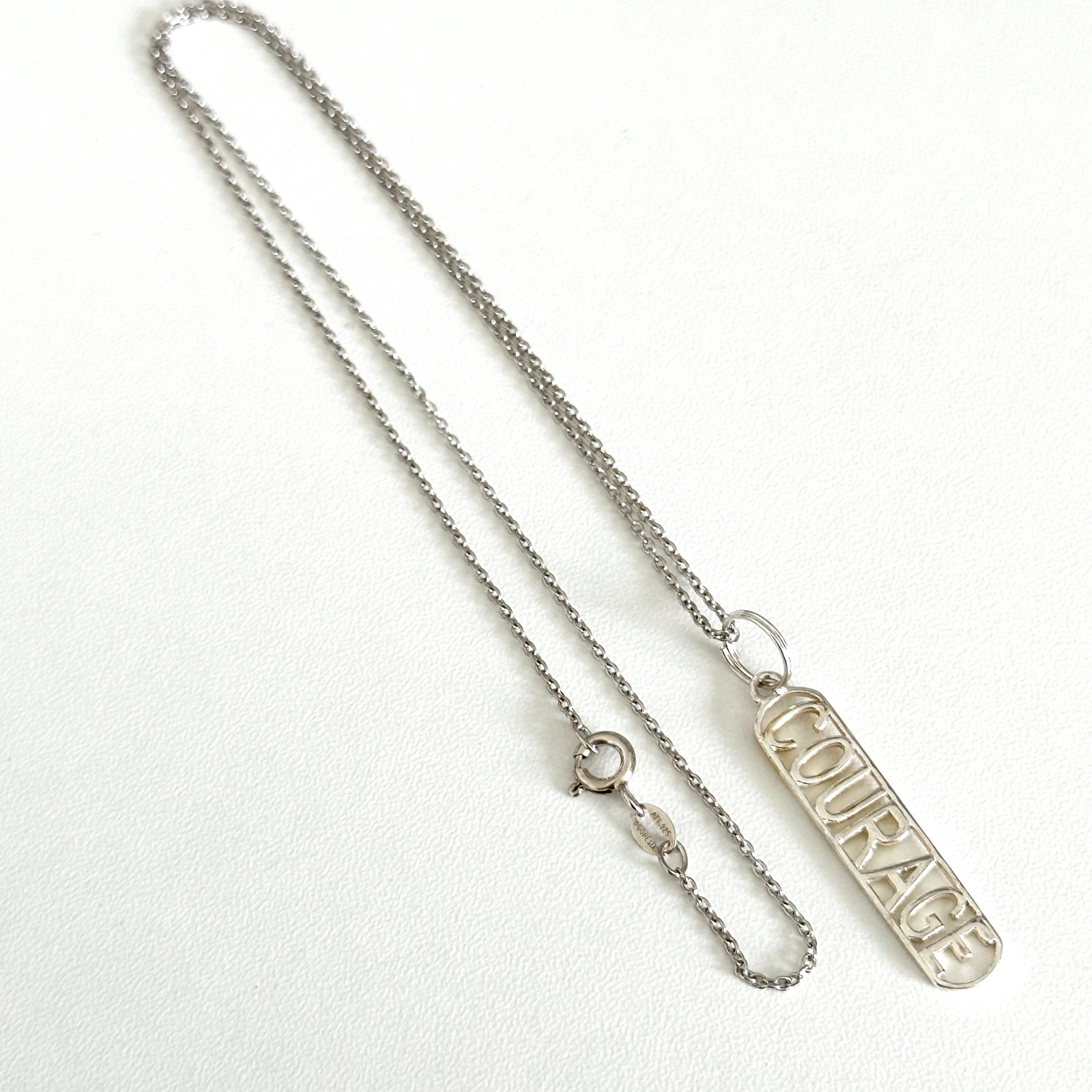 ATI 925 Sterling Silver Courage ID Tag Pendant Chain Necklace 18″
