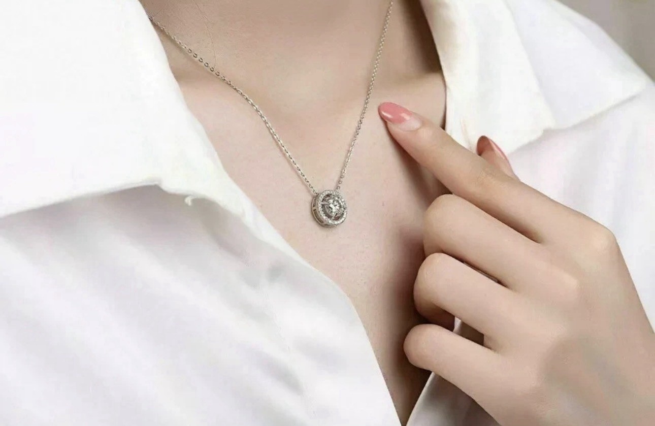 14K Solid White Gold Chain 2 Carat VVS1 Lab Created Diamond 925 Silver Pendant