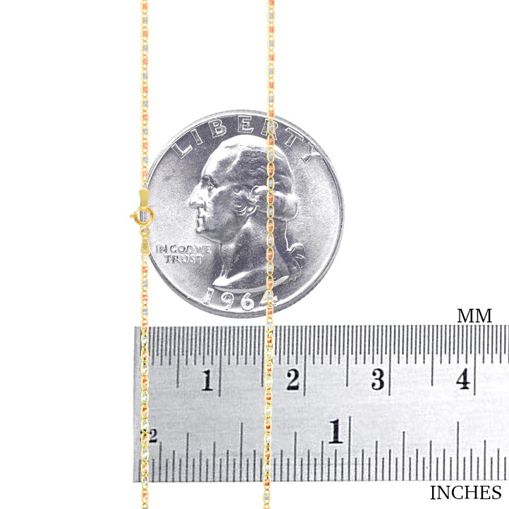 10K Solid Tri Yellow Rose White Gold 1.5mm Valentino Chain Womens Necklace 16″