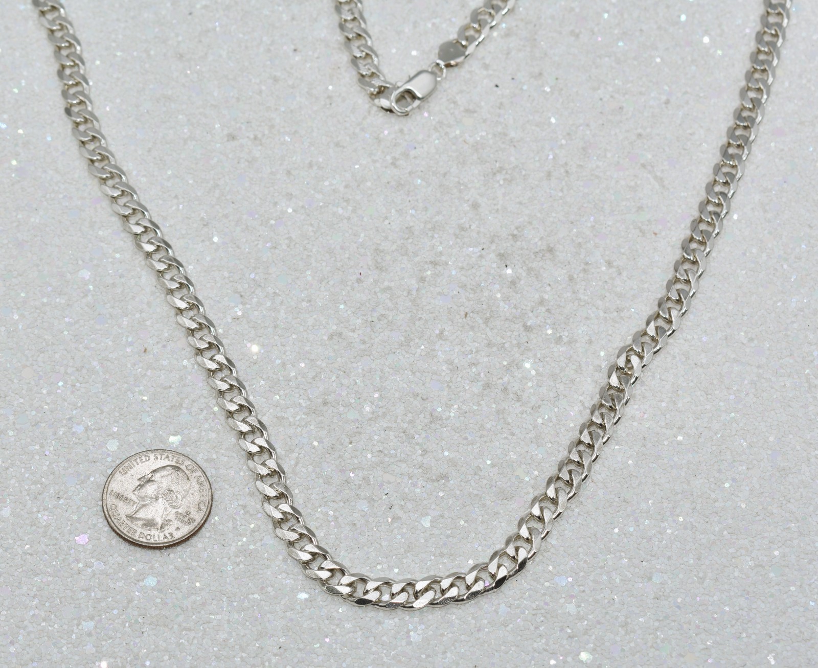 Italian Curb Link 7 mm High-Polish & Textured Sterling Silver Chain 70.5 g 30 in