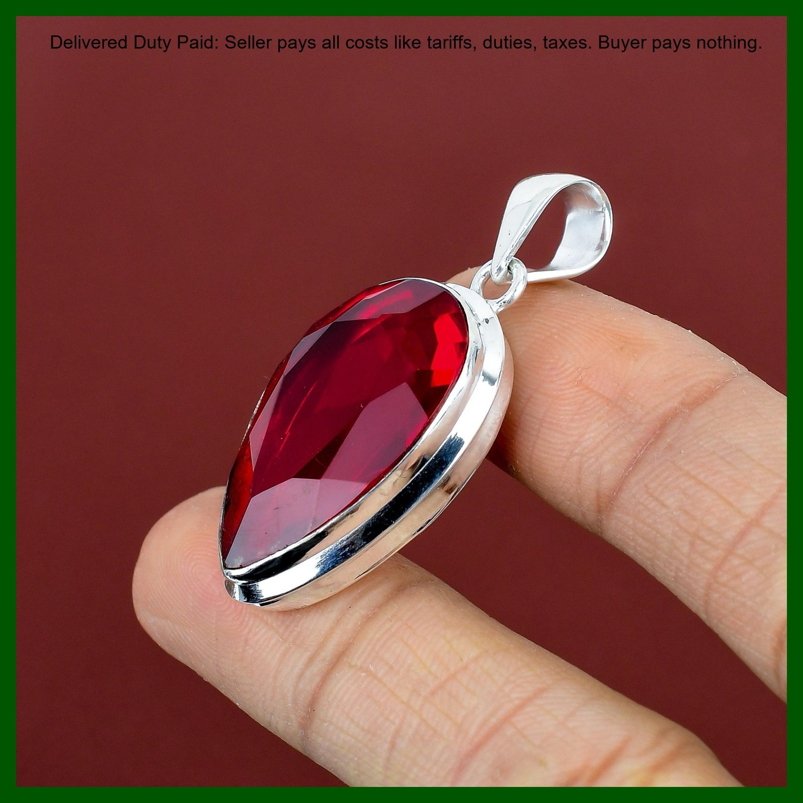 Pear Mozambique Garnet Stone 925 Silver Sister Birthday Ethnic Wedding Pendant