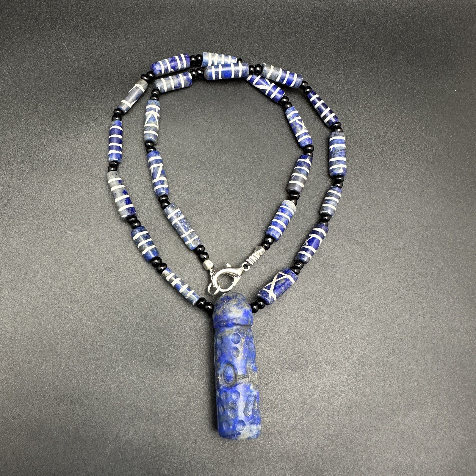 Vintage Rare Natural Lapis Lazuli Beads And Pendant Necklace Rare