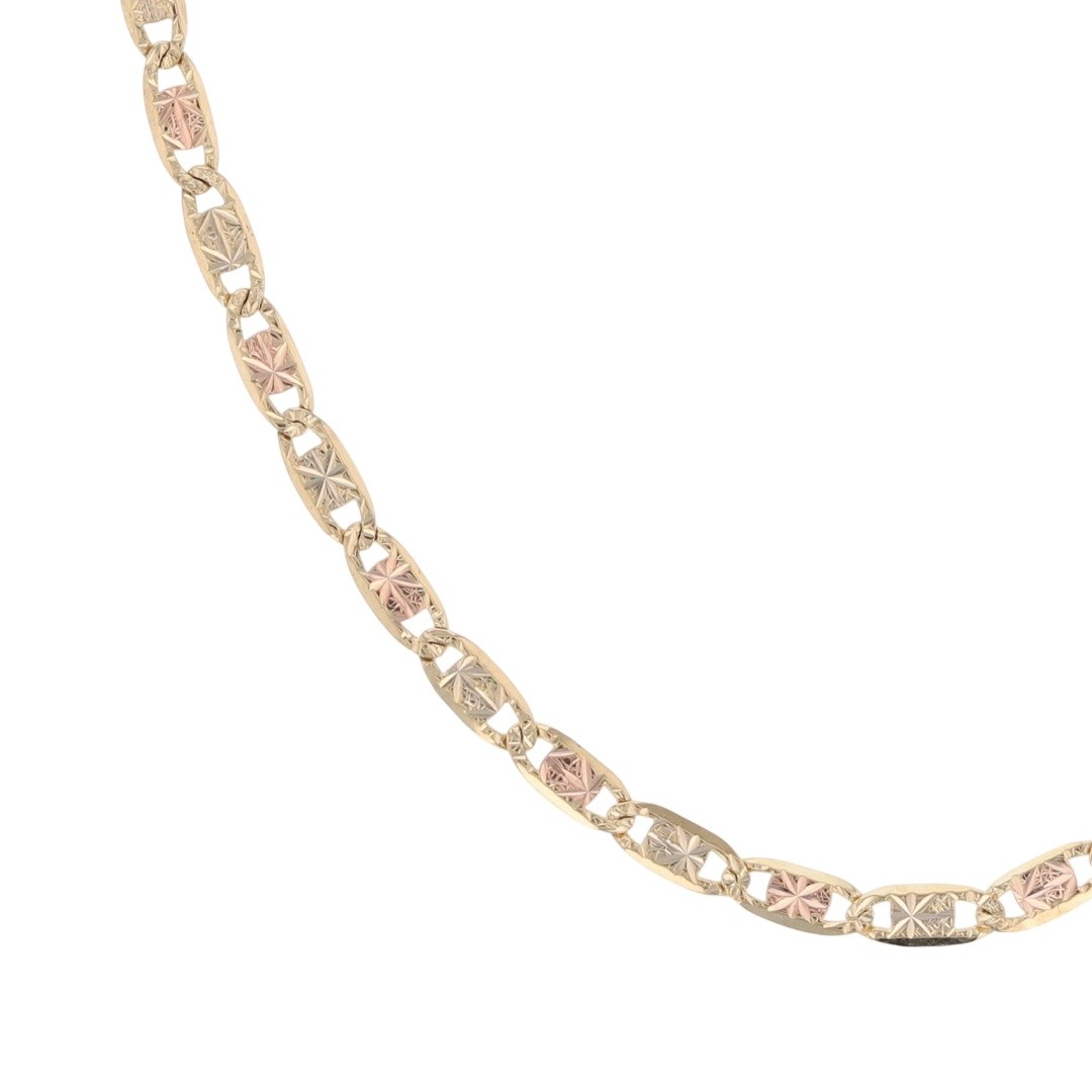 2mm Diamond-Cut Anchor Link Chain 16″ Necklace 14k Multi-Tone Gold 2.67 Grams