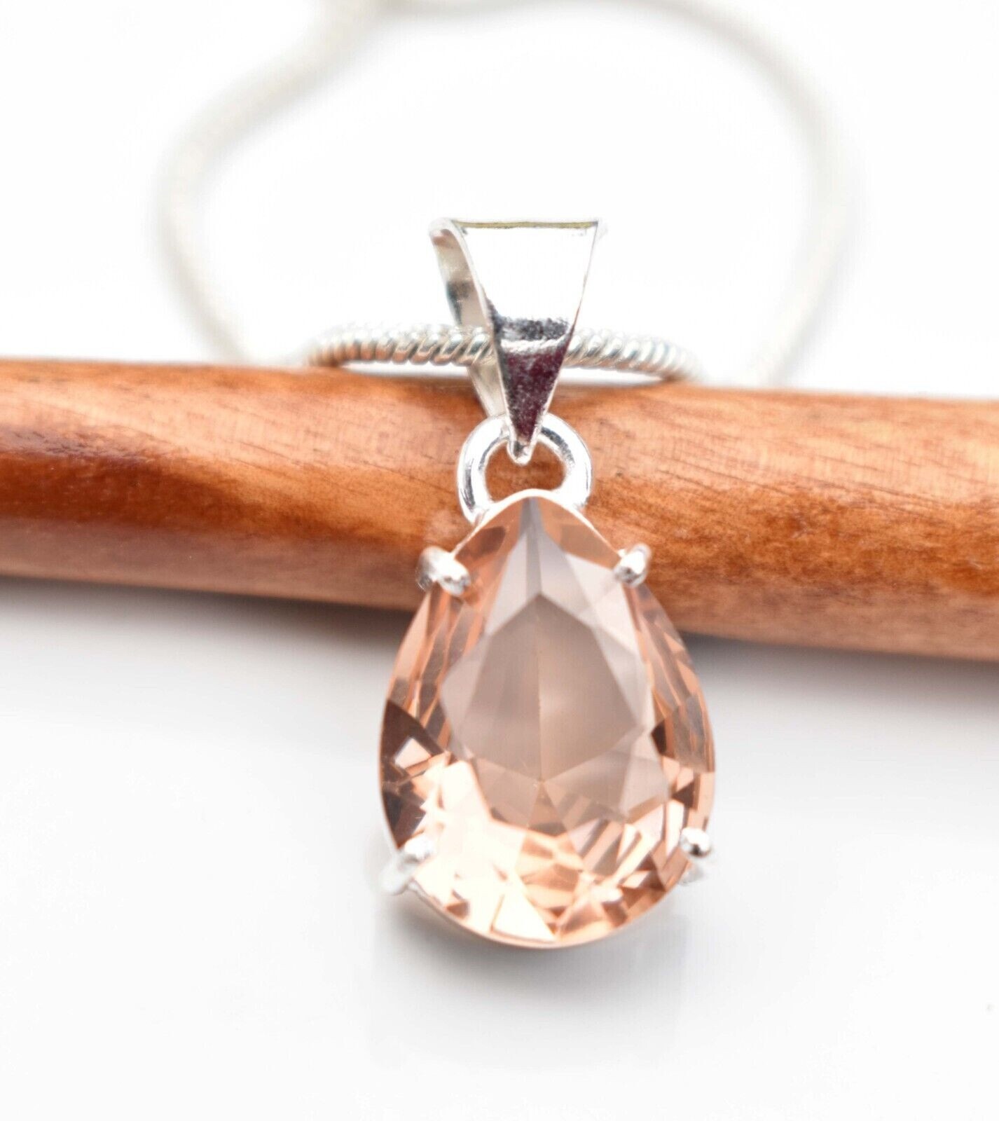 Peach Morganite 925 Sterling Silver, Yellow Gold, Rose gold plated Pendant