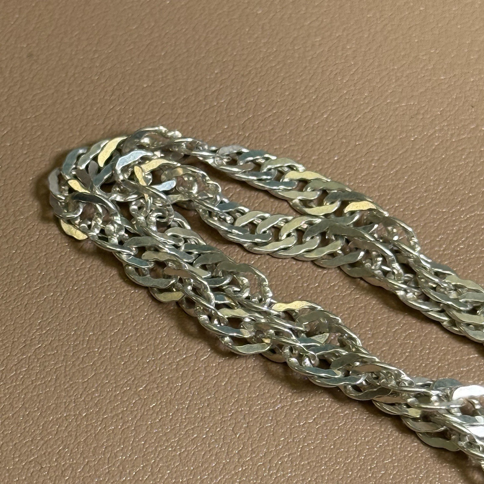 Italian 925 Sterling Silver Singapore Link Chain Necklace 23.5” 4mm