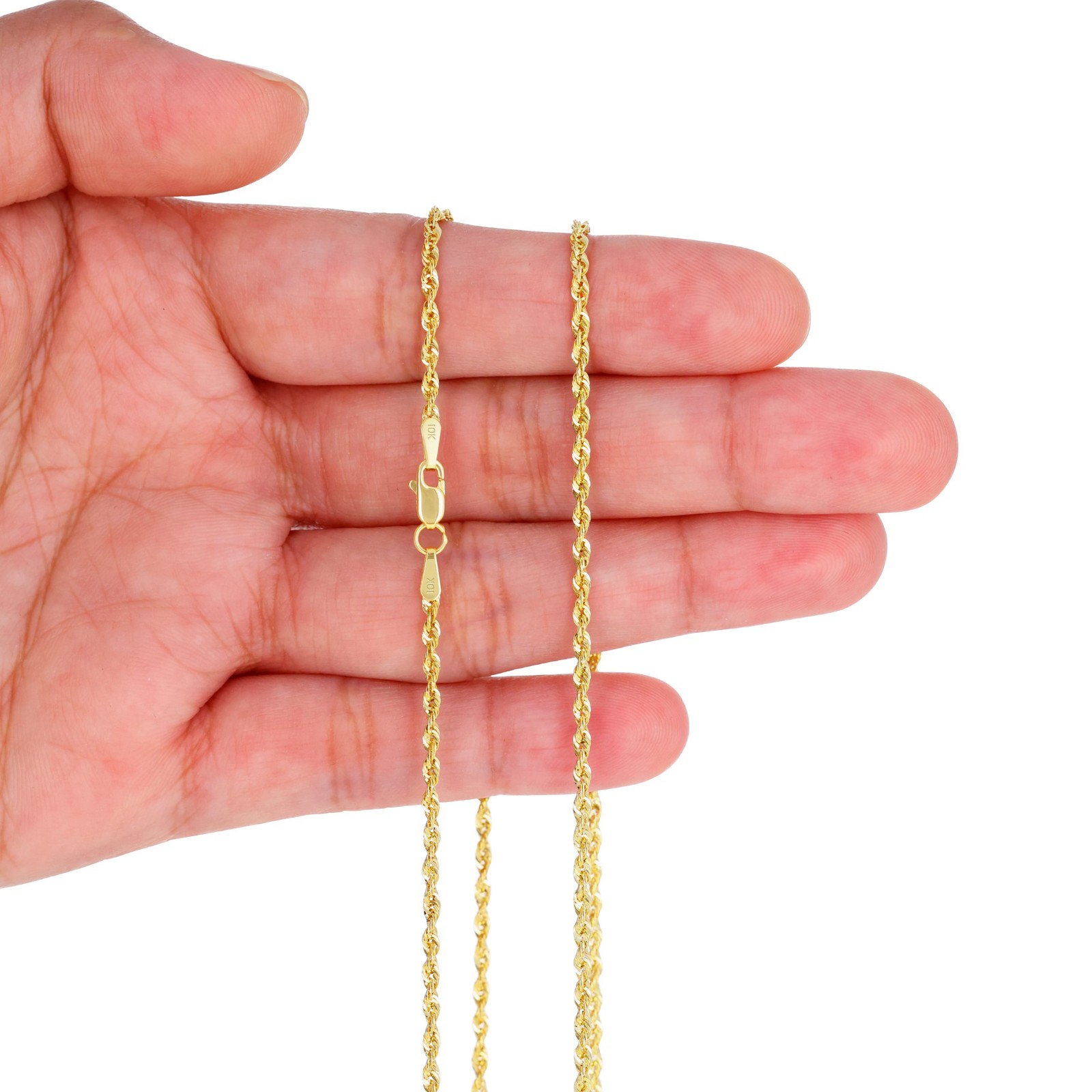 10K Yellow Gold 2mm Rope Chain Laser Diamond Cut Necklace Mens Womens 16″- 30″