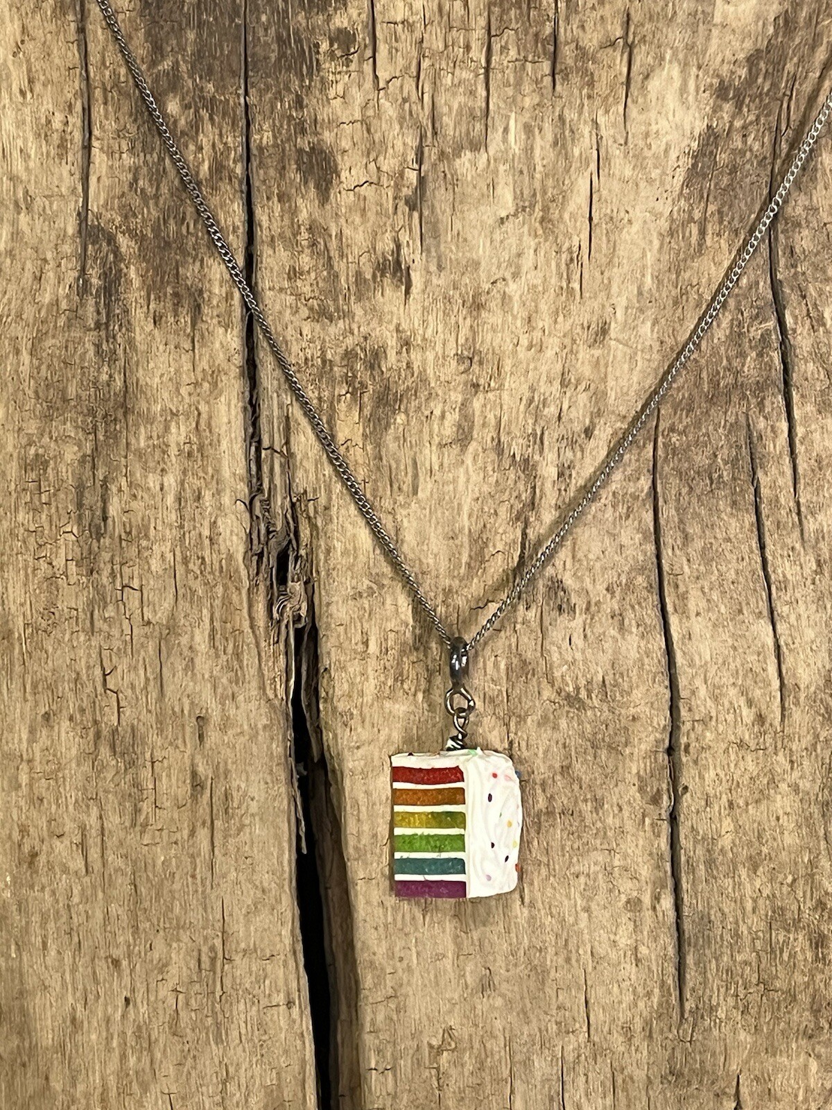 925 STERLING SILVER RAINBOW BIRTHDAY CAKE 16” NECKLACE