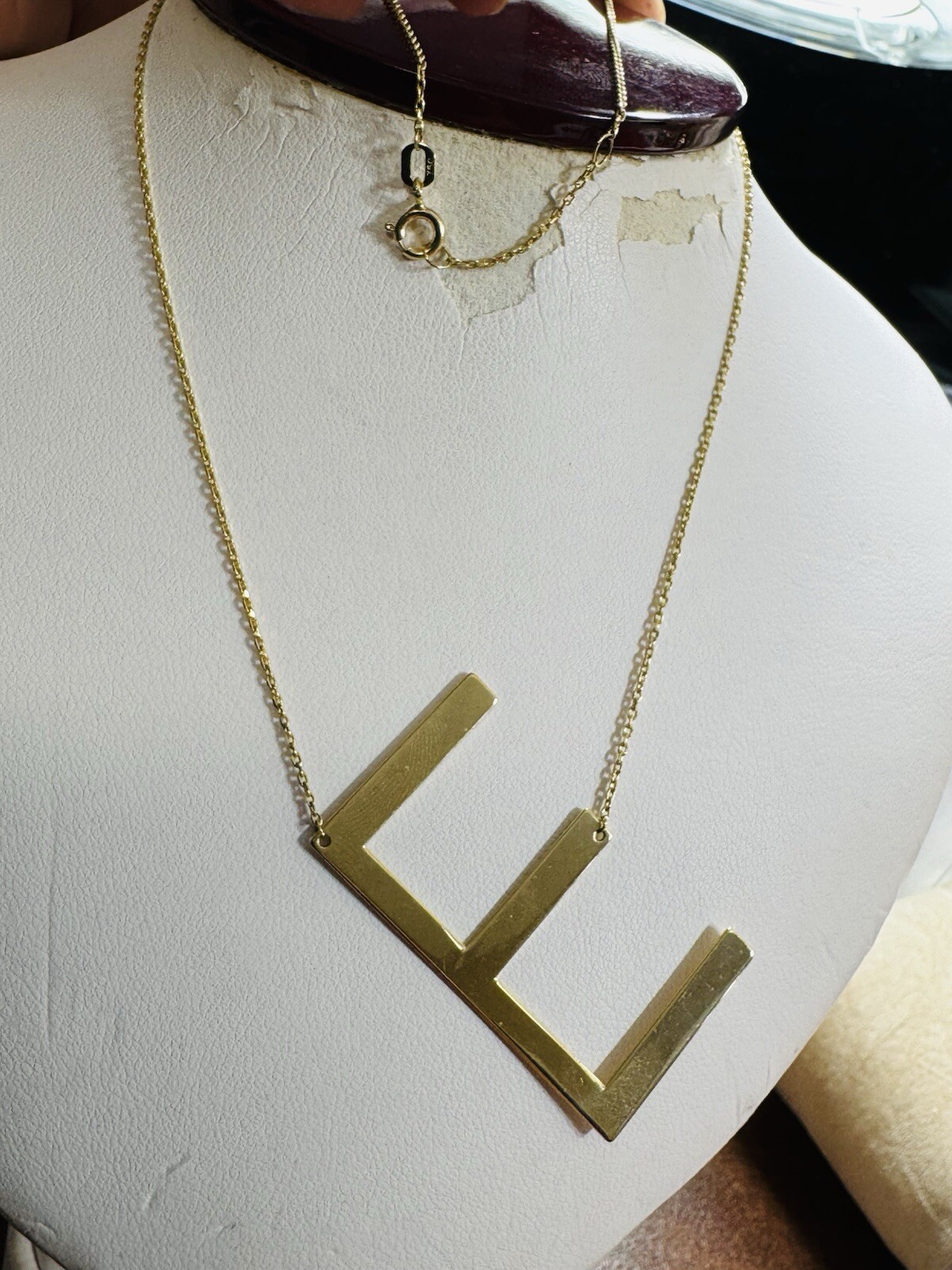RARE 18K 750 Fine Gold Letter E initial Necklace 16.5/17.5” Long 1mm 4.3g