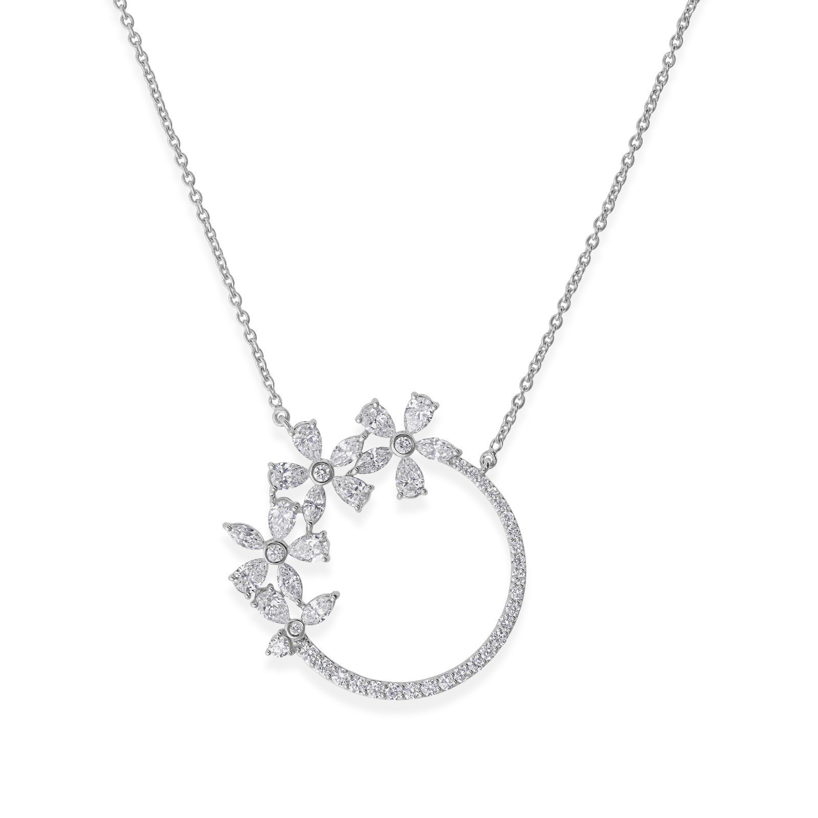 2.70CT Floral Lab Grown Diamond Circle Pendant 14K White Gold Elegant Gift