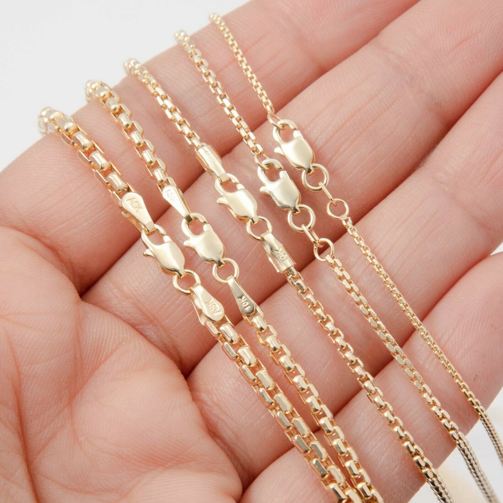 Necklace Round Box Link Chain Real 10K Yellow Gold All Sizes