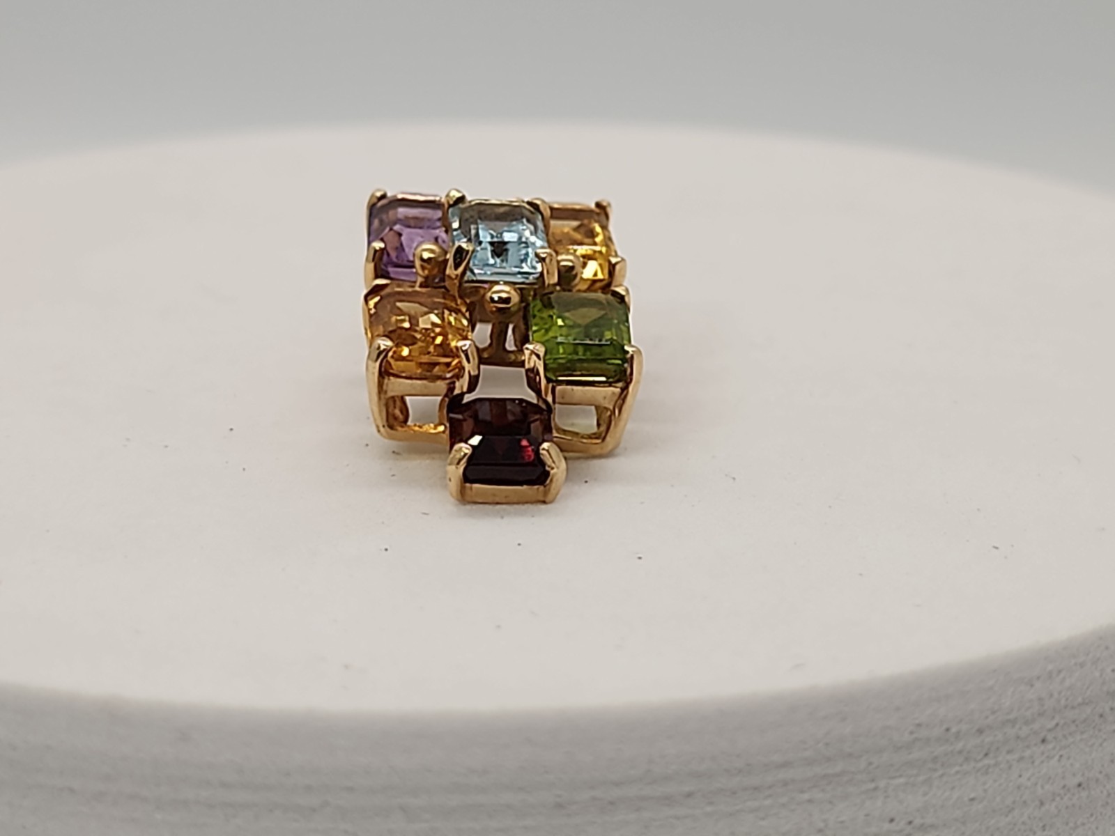 14 K Gold & Multi-Colored Gemstone Signed Pendant/Enhancer