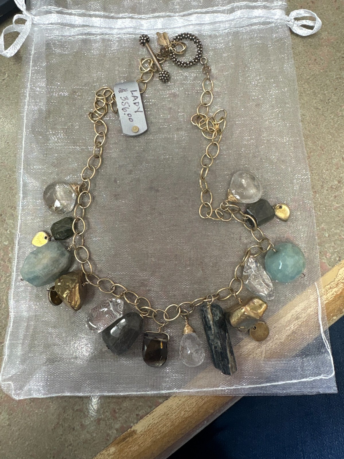 Gemstone dangle gold necklace MG-01