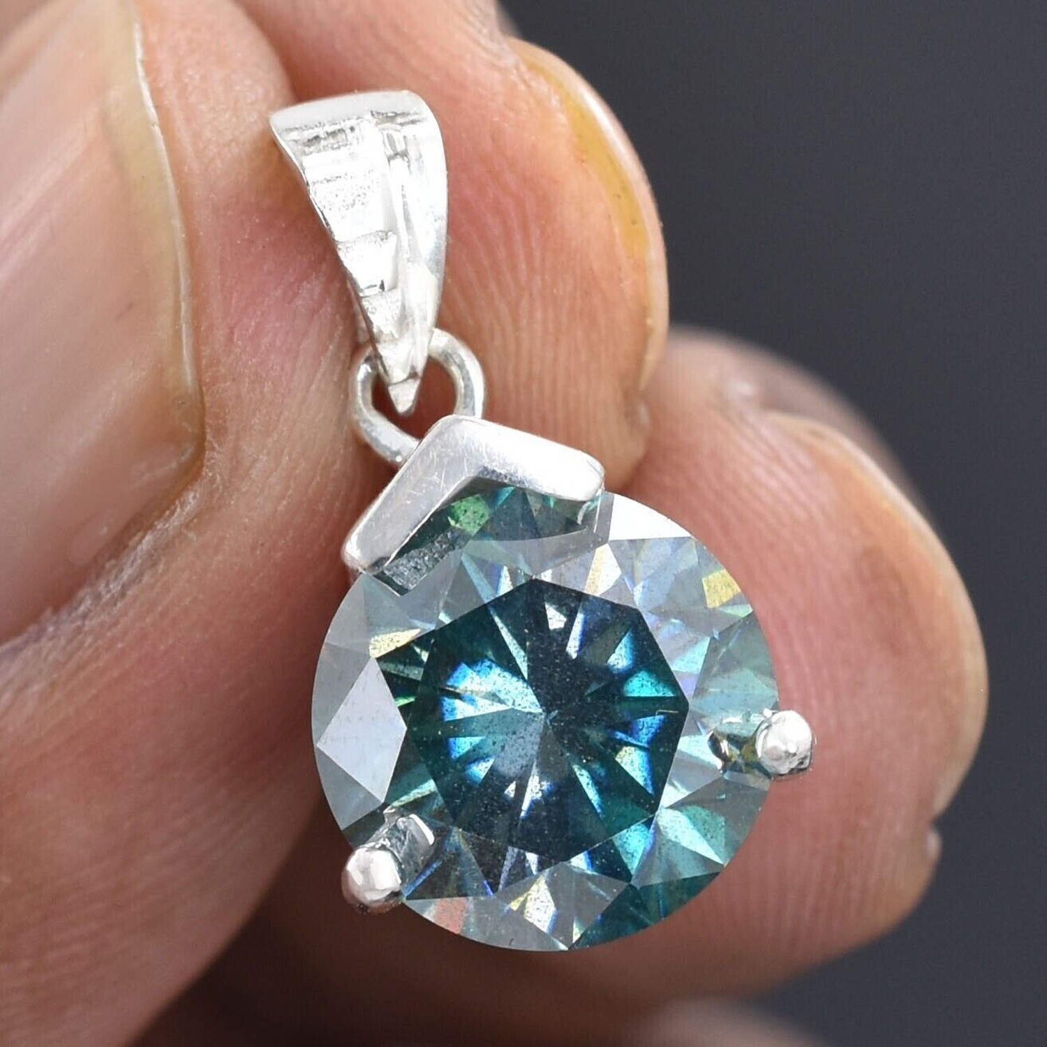 Teal Blue Round Lab Diamond Necklace 2.4Ct 925 Sterling Silver Special Gift