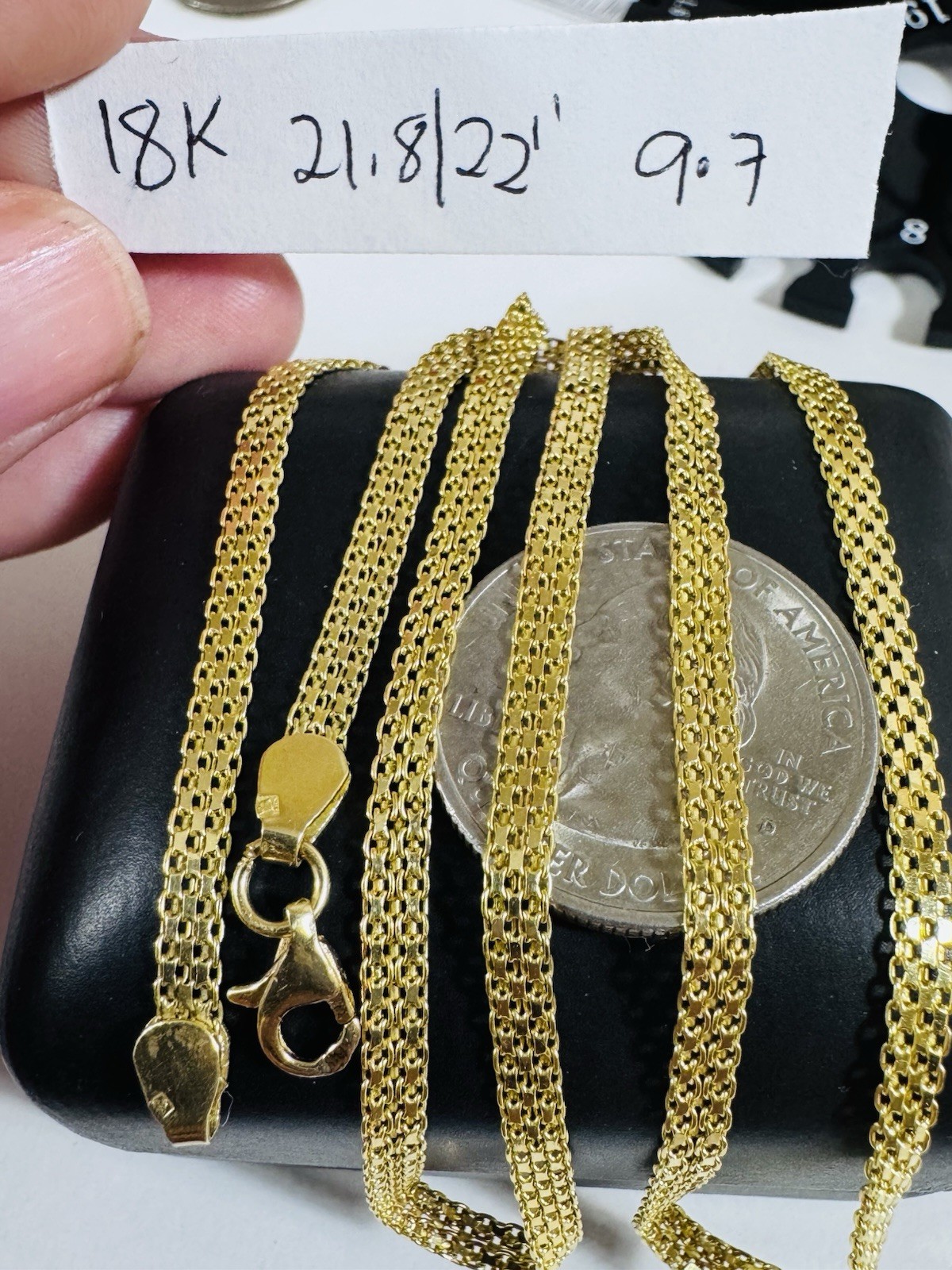 18C 18K 750 Genuine Gold Mesh Chain Necklace 21.8/22” Long 9.7g 3.8mm MENS-WOMEN