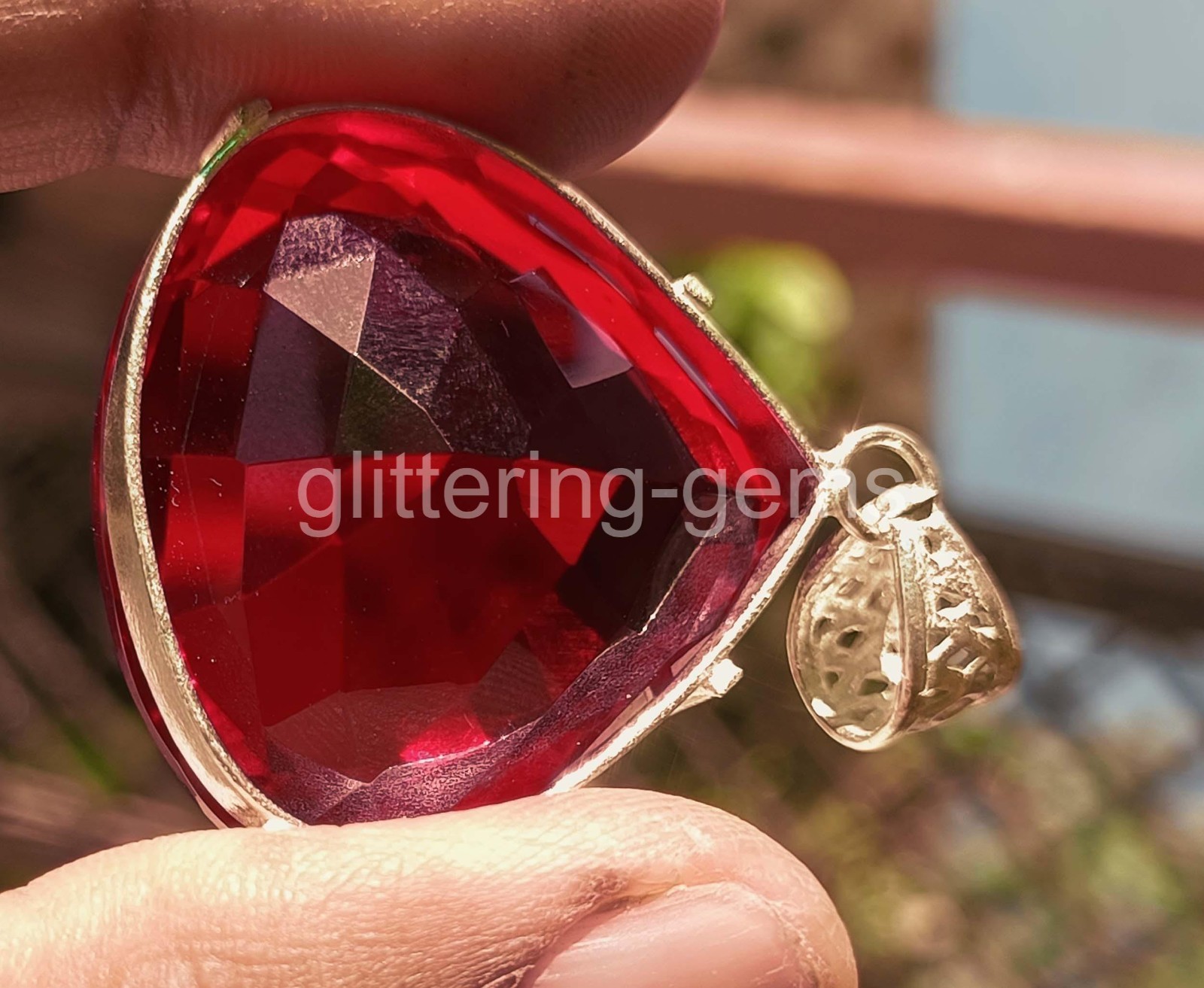 97.35 Ct Natural Red Ruby Pendant Pear Pendant 925 Silver IGL Loose Gems 6YHW