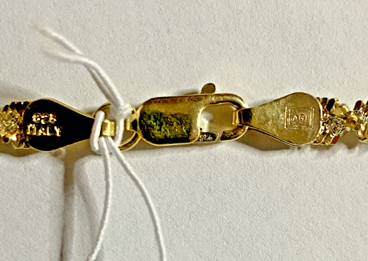 22K Gold over Sterling Silver AGI Signed 2-Tone Necklace, Italy, 30″, NOS 16.6g