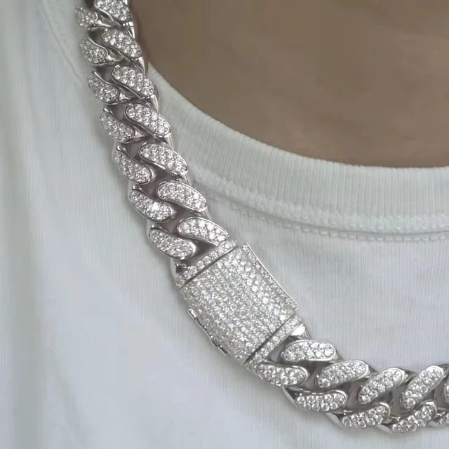 16 MM Brilliant Lab Created Diamond Men’s Miami Cuban Link Chain 22 Inch