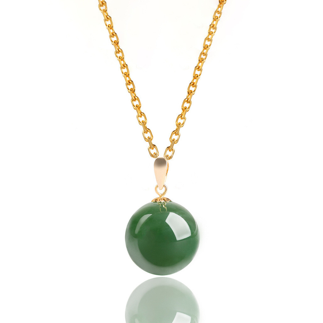 Old Green Jade Green Jadeite Lucky Round Bead Female Male Necklace Pendant Gift