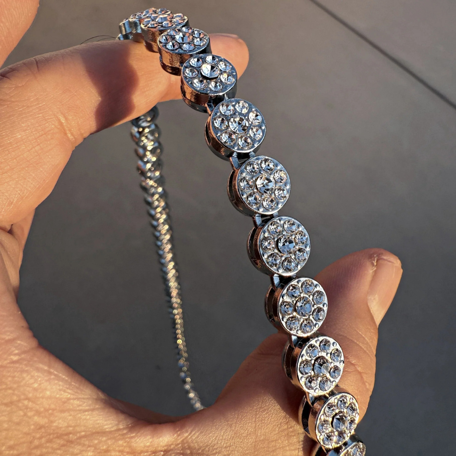 Men’s Flower Cluster Hip Hop Chain CZ Iced Bling Out One Row Silver Tone 36″