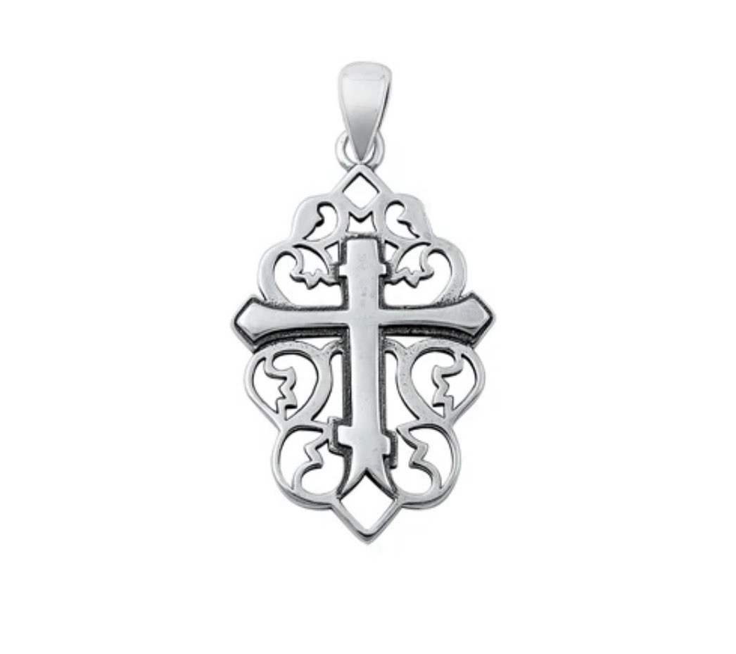 Sterling Silver Cross Pendant &18” Snake Necklace,Spiritual & Beautiful 💗🌹