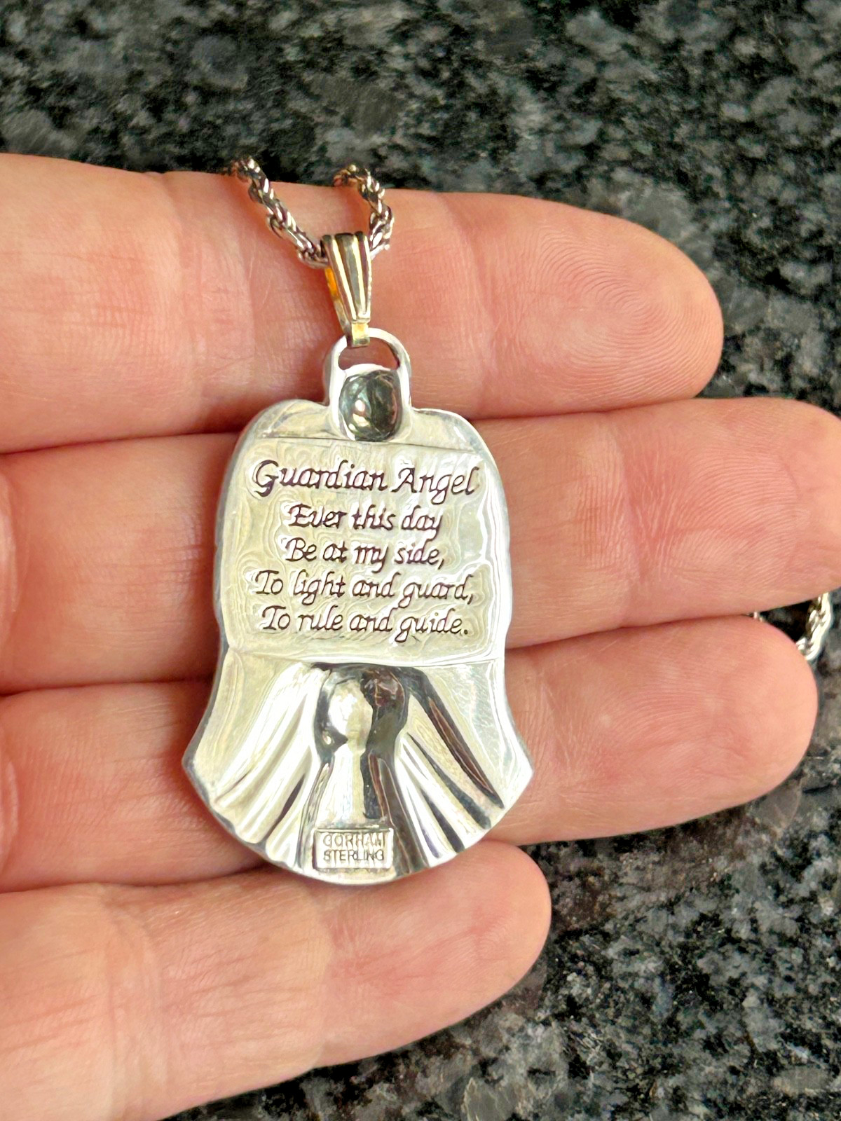 GORHAM STERLING SILVER GUARDIAN ANGEL DIAMOND ACCENT PENDANT NECKLACE 29.75 INCH