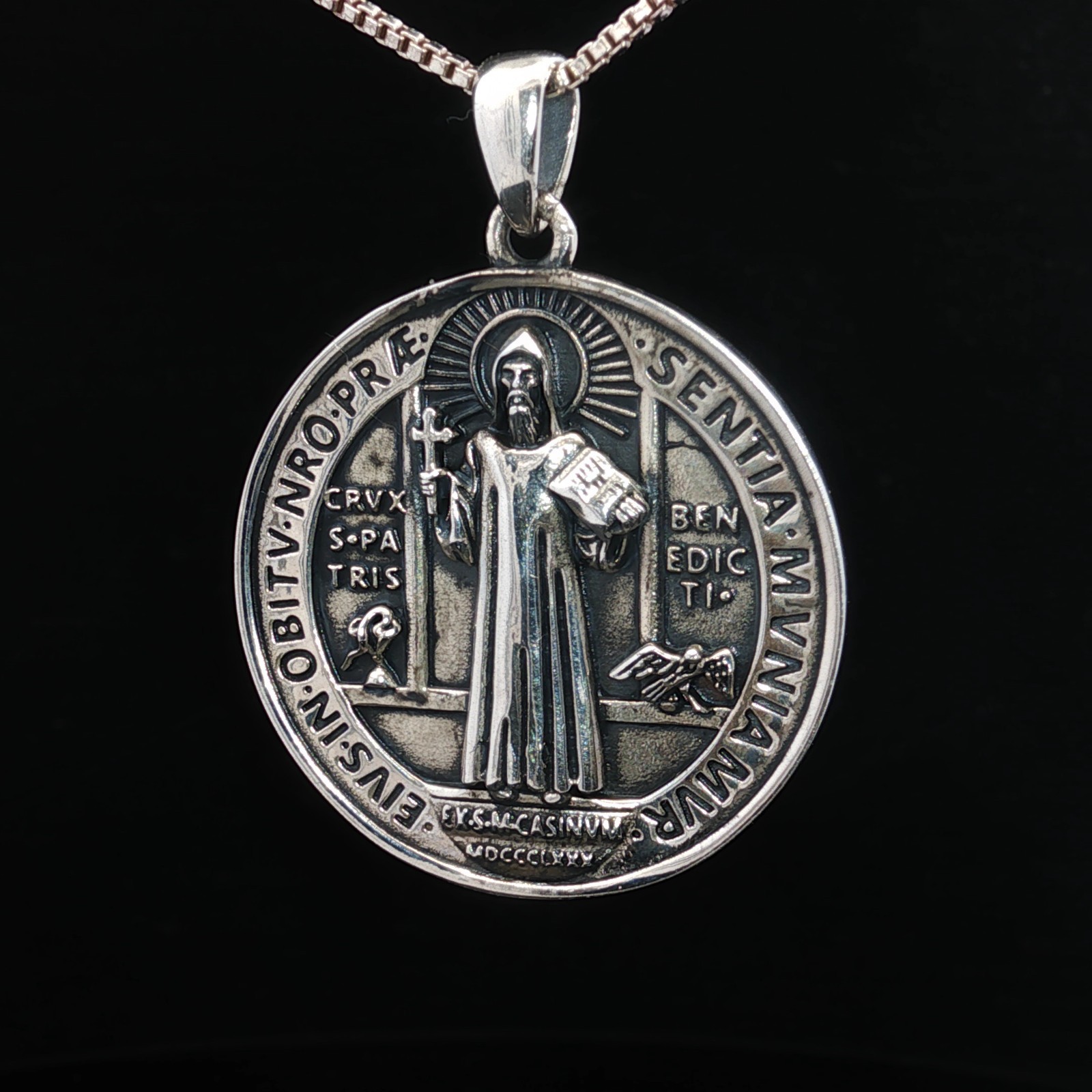 925 Sterling Silver Saint Benedict Two-Sided Necklace
