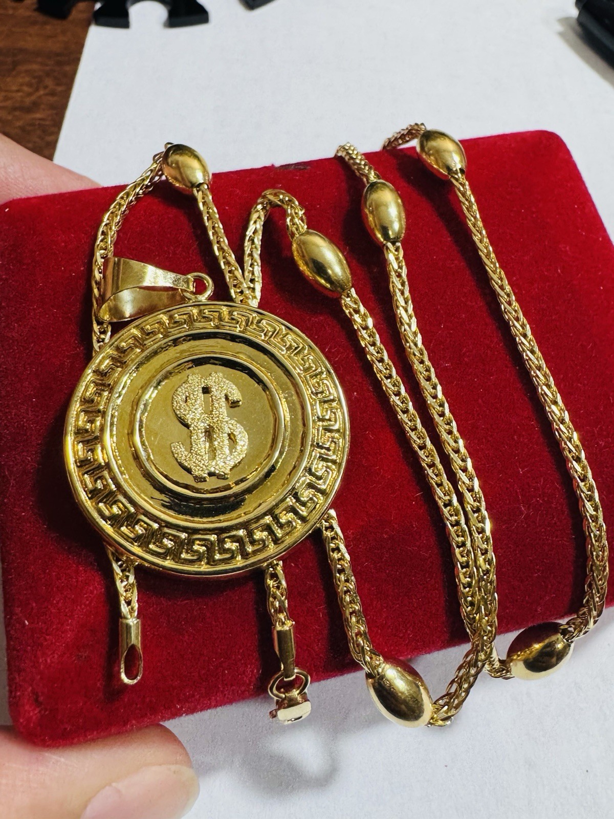 18K 750 Gold Oval Chain Dollar $ SET Necklace 17.6”/18” Long 9.6g 2.2mm WOMENS
