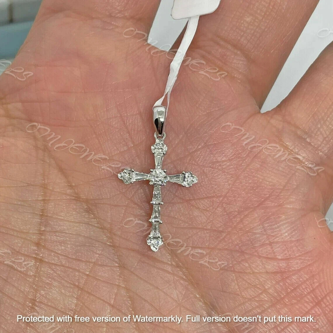 1Ct Baguette Cut Diamond Cross Pendant 14K Yellow Gold Finish 18″ Free Chain