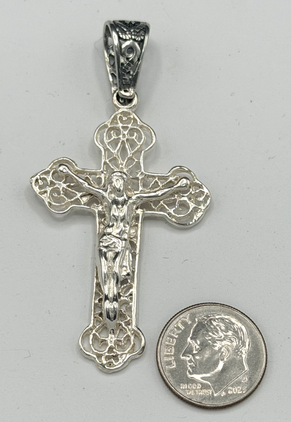 AGI Italy 925 Sterling Silver Crucifix Cross Pendant Religious 2.5″ 6.7g