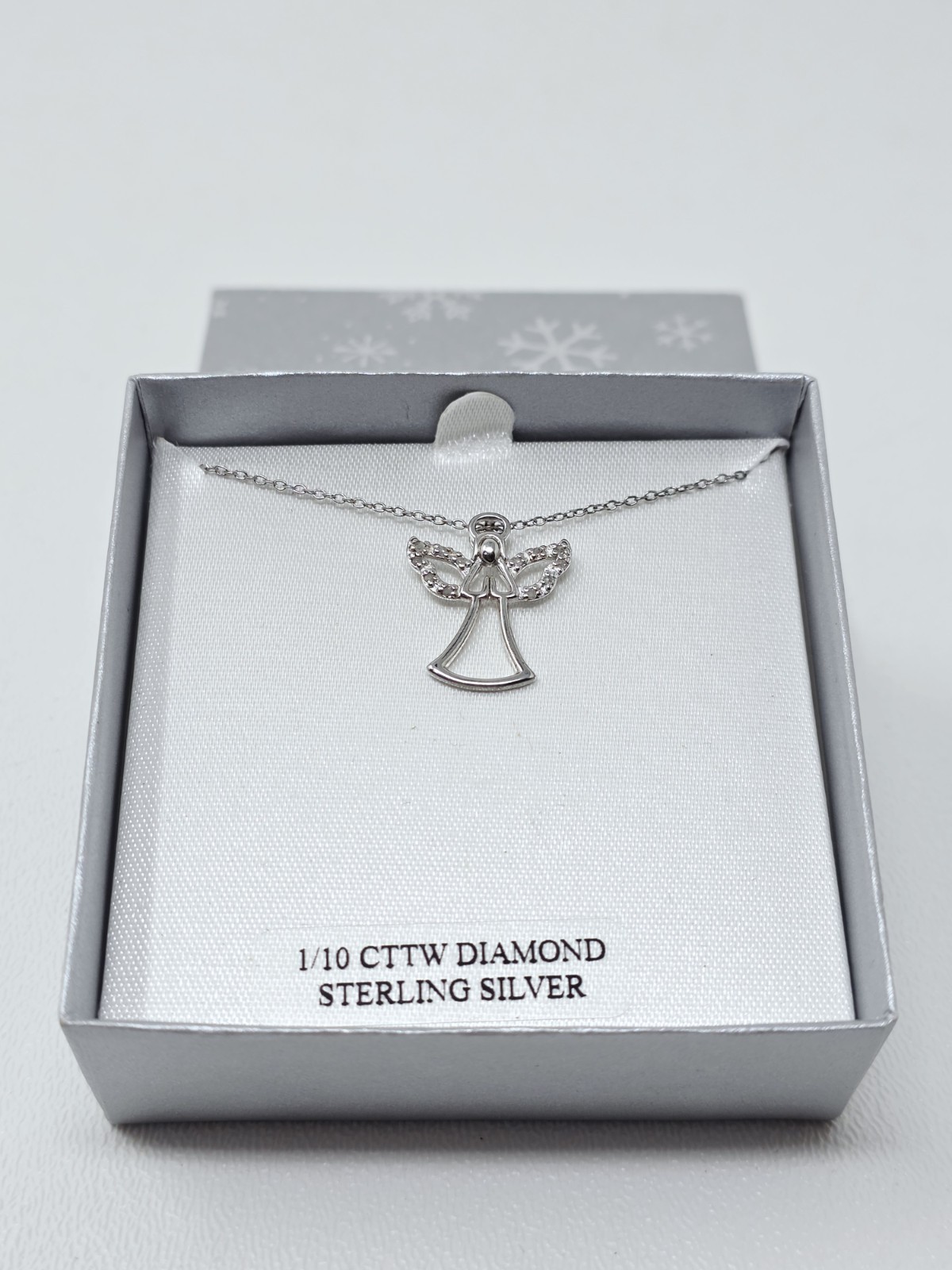 Diamond ANGEL Women’s Pendant Necklace Sterling Silver .925, 18″ Chain